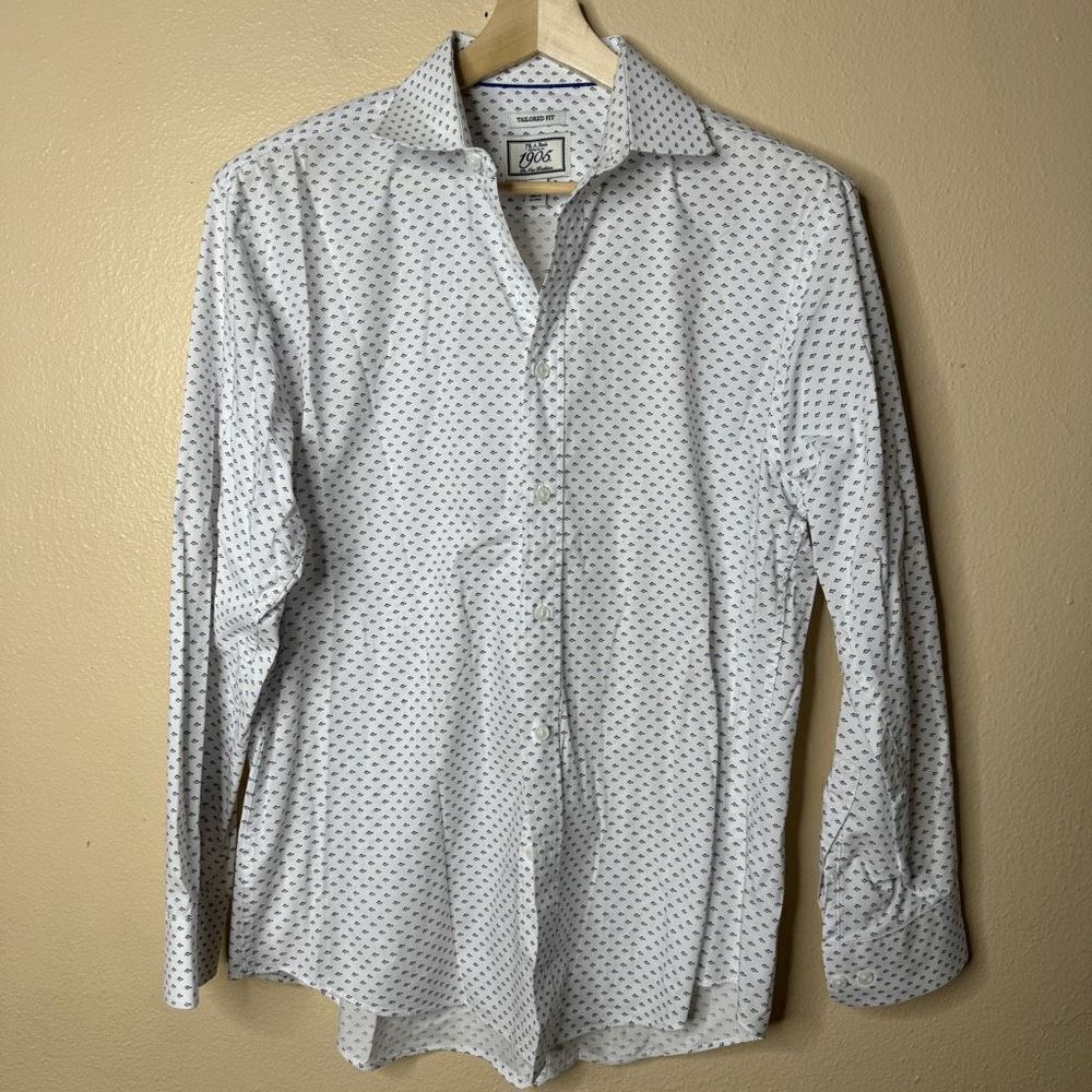 Jos A. Bank 1905 Shirt Men's 15.5-32 Button Up Long sleeve Tailored Fit Fishes